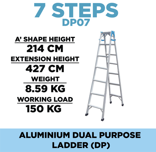 Aluminium 7 Steps Dual Purpose Ladder ALUCLASS (DP07) - ALUCLASS MY