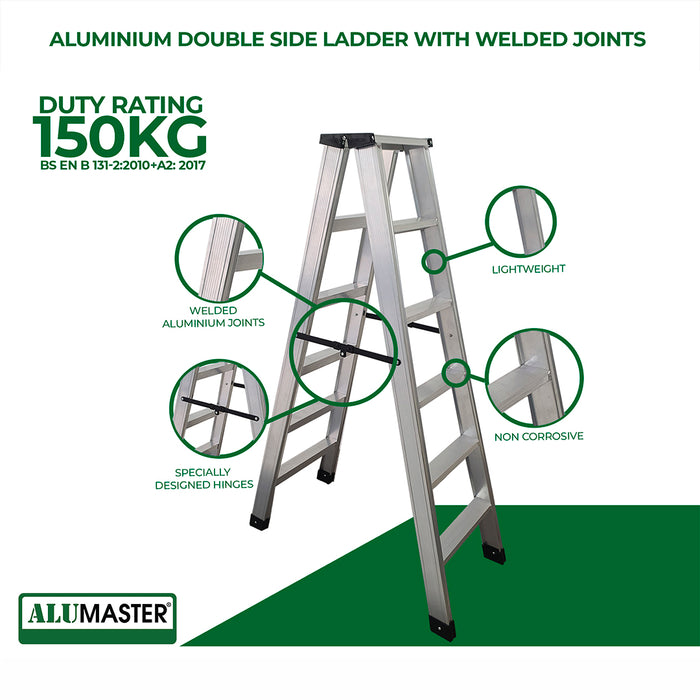 ✨READY STOCK✨Alumaster Heavy Duty Aluminium Welded Ladder (5 Steps Double Side) AL-DWL70-5S ALUCLASS
