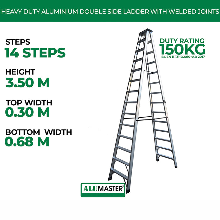 ✨READY STOCK✨Alumaster Heavy Duty Aluminium Welded Ladder (14 Steps Double Side) AL-DWL70-14S ALUCLASS