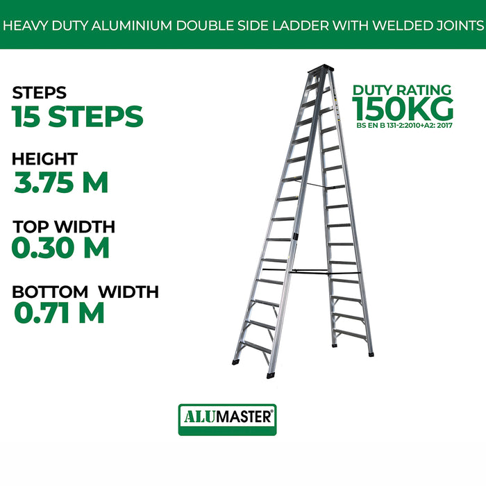✨READY STOCK✨Alumaster Heavy Duty Aluminium Welded Ladder (15 Steps Double Side) AL-DWL70-15S ALUCLASS
