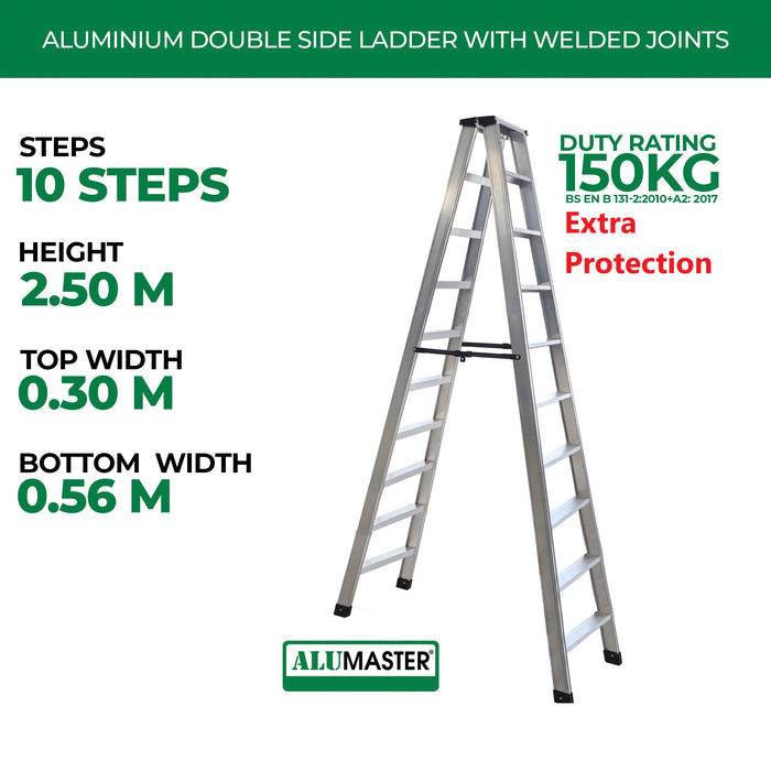 ✨READY STOCK✨Alumaster Heavy Duty Aluminium Welded Ladder (10 Steps Double Side) AL-DWL70-10S ALUCLASS