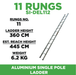 Aluminium Single Pole Ladder SI-DEL112 ALUCLASS - ALUCLASS MY