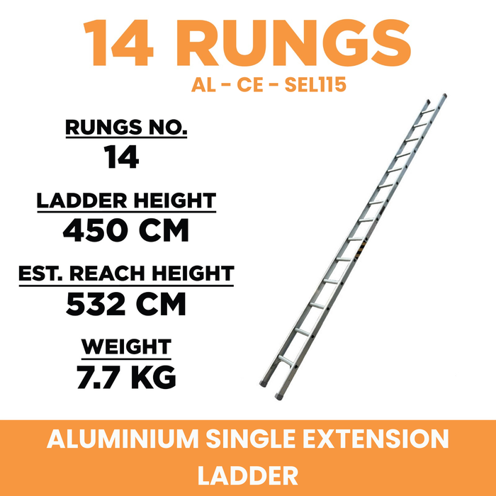 ✨READY STOCK✨Aluclass Single Extension Ladder (15 Steps) AL-CE-SEL115 ALUCLASS