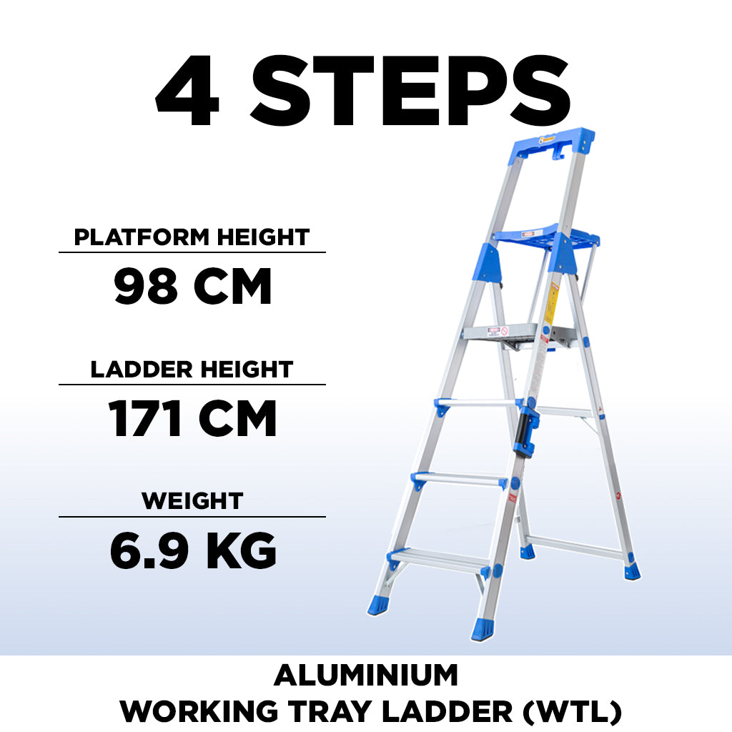 Working Tray Aluminium 4 Steps Working Tray Ladder AL-WTL04 ALUCLASS — ALUCLASS MY