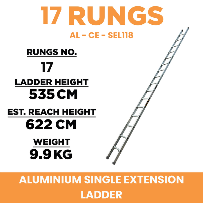 ✨READY STOCK✨Aluclass Single Extension Ladder (18 Steps) AL-CE-SEL118 ALUCLASS
