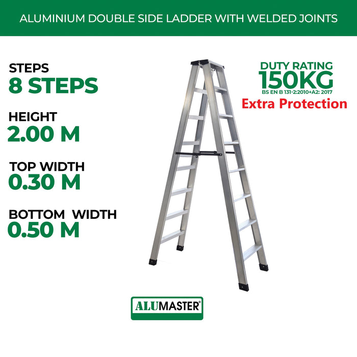 ✨READY STOCK✨Alumaster Heavy Duty Aluminium Welded Ladder (8 Steps Double Side) AL-DWL70-8S ALUCLASS