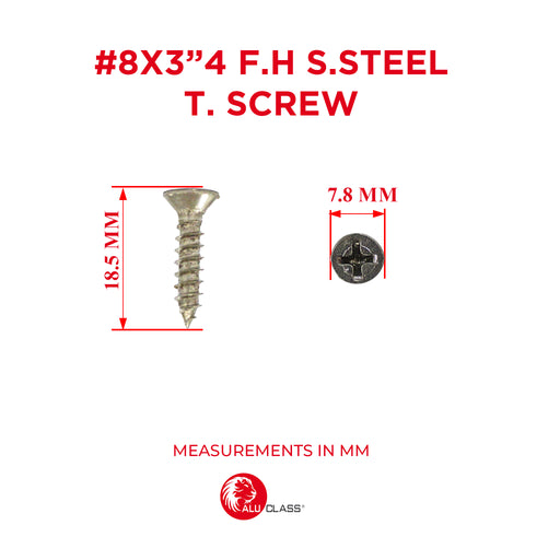 Stainless Steel Flat Head Screw Aluclass 8x3_4 F.H S.Steel T. Screw - ALUCLASS MY