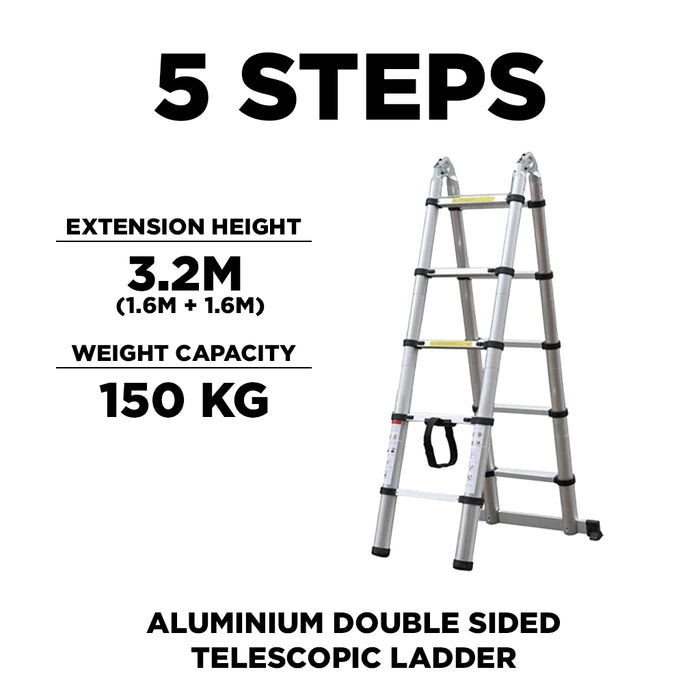 Aluminium Telescopic Foldable Double Side Ladder Multipurpose Extendable Alumimium  AL-TELESCOPIC LADDER(3.2M)