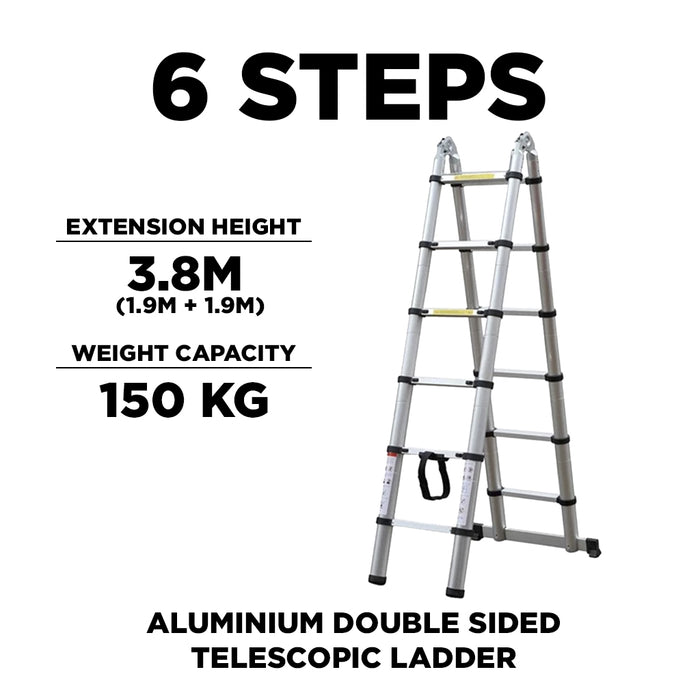 Aluminium Telescopic Foldable Double Side Ladder Multipurpose Extendable Alumimium  AL-TELESCOPIC LADDER(3.8M)