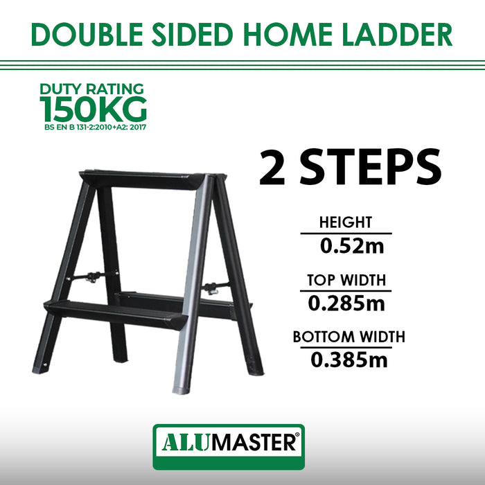 Alumaster 150kg MINI Double Side Home Ladder AL-HL-2S/PF/ AL-HL-2S/WG ALUCLASS Matte Black/ Wood Finish