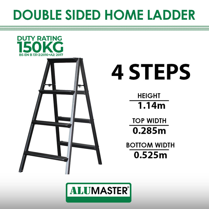 Alumaster 150kg MINI Double Side Home Ladder AL-HL-4S/PF/ AL-HL-4S/WG ALUCLASS Matte Black/ Wood Finish