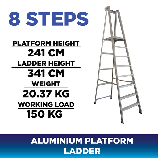 Aluminium Heavy Duty 8 Steps Platform Ladder ALUCLASS - ALUCLASS MY