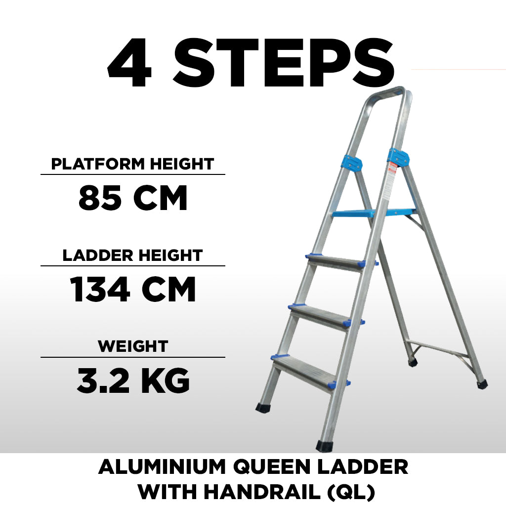 4 Steps Aluminium Queen Ladder With Handrail AL-QL04 ALUCLASS — ALUCLASS MY