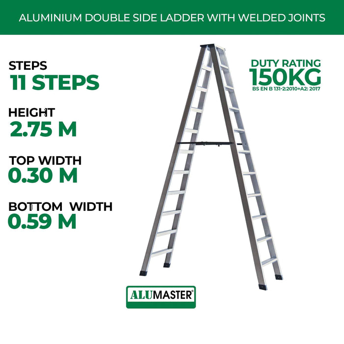✨READY STOCK✨Alumaster Heavy Duty Aluminium Welded Ladder (11 Steps Double Side) AL-DWL70-11S ALUCLASS