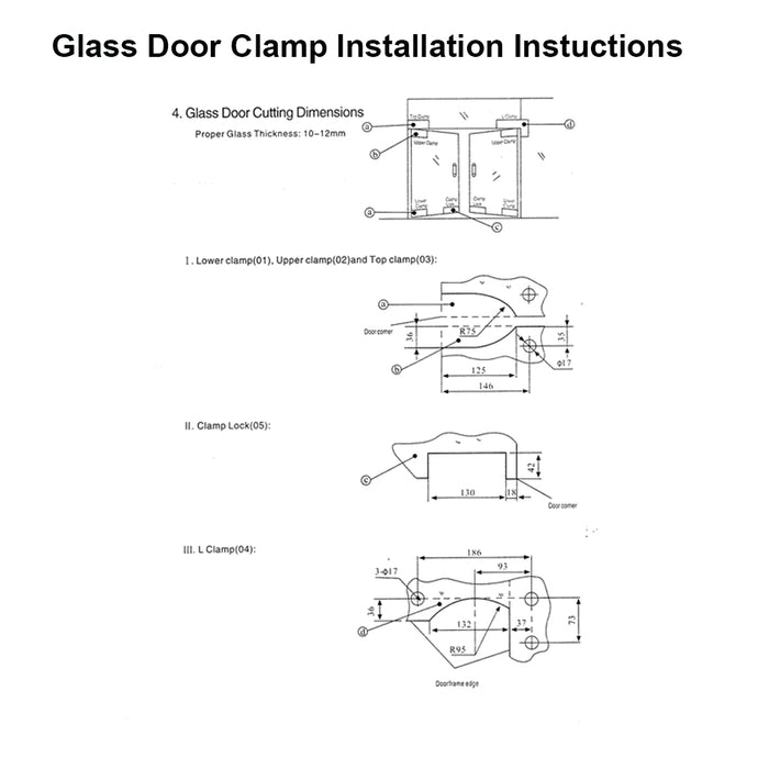 Glass Door Clamp Fitting Set Aluclass AA-HD610/ AA-HD620/ AA-HD630/ AA-HD640/ AA-HD650 - ALUCLASS MY