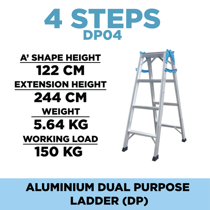 Aluminium 4 Steps Dual Purpose Ladder AL-DP04 ALUCLASS — ALUCLASS MY
