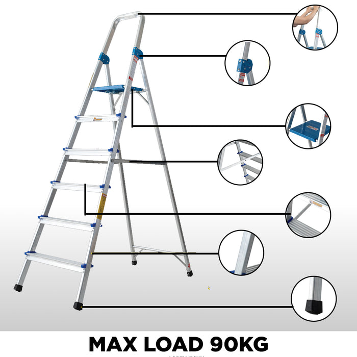 3 Steps Aluminium Queen Ladder With Handrail ALUCLASS (QL03) - ALUCLASS MY