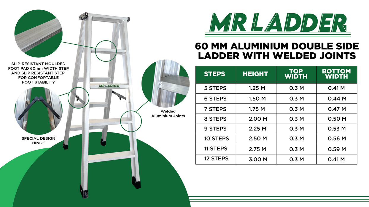 Mr Ladder Home Use Aluminium Double Sided Welded Ladder (10 Steps Double Sided) - ALUCLASS MY