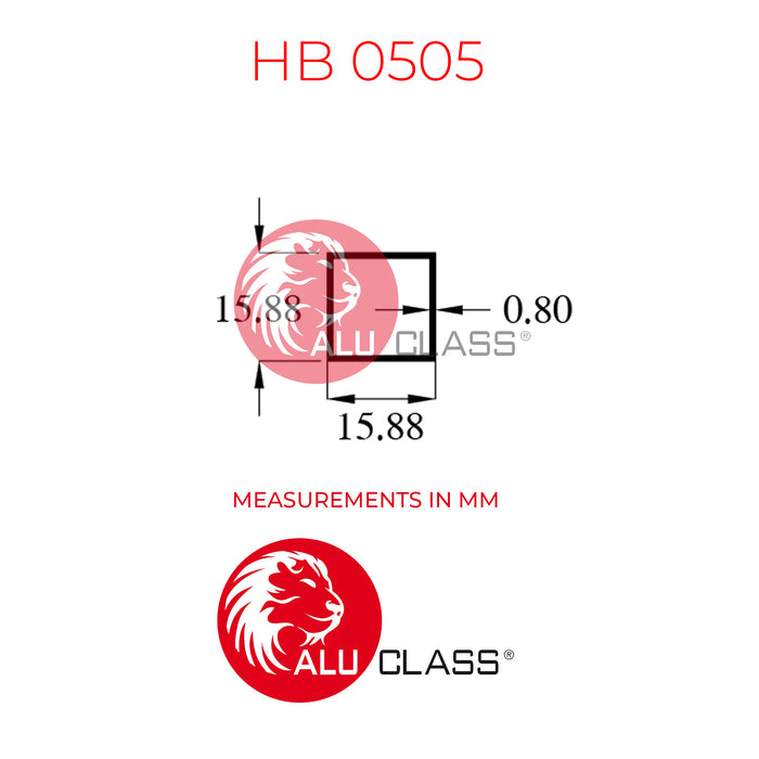 0.62" x 0.62" Aluminium Square Hollow Section HB0505Aluminium Extrusion Profiles ALUCLASS - ALUCLASS MY