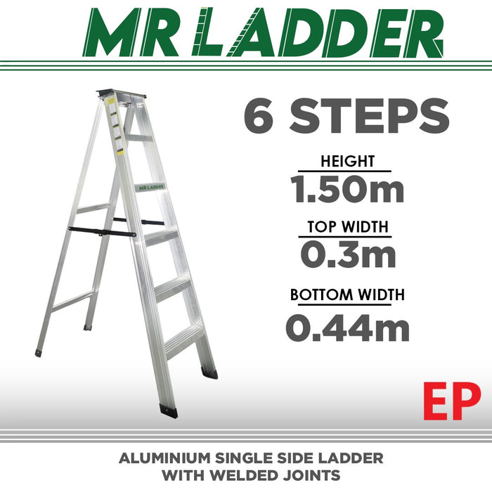 Mr Ladder Home Use Aluminium Single Side Welded Ladder (6 Steps) AL-SWL-6S ALUCLASS - ALUCLASS MY
