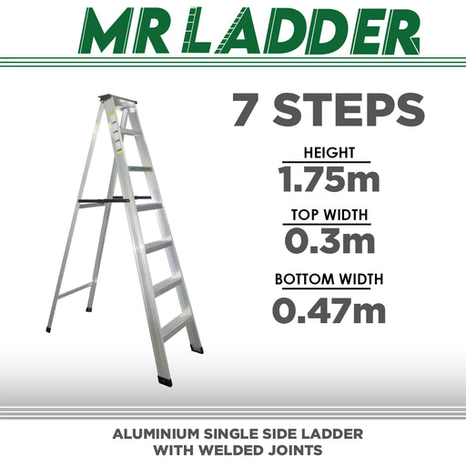 Mr Ladder Home Use Aluminium Single Side Welded Ladder (7 Steps) AL-SWL70-7S ALUCLASS - ALUCLASS MY
