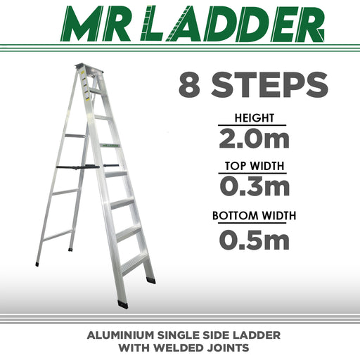 Mr Ladder Home Use Aluminium Single Side Welded Ladder (8 Steps) AL-SWL70-8S ALUCLASS - ALUCLASS MY