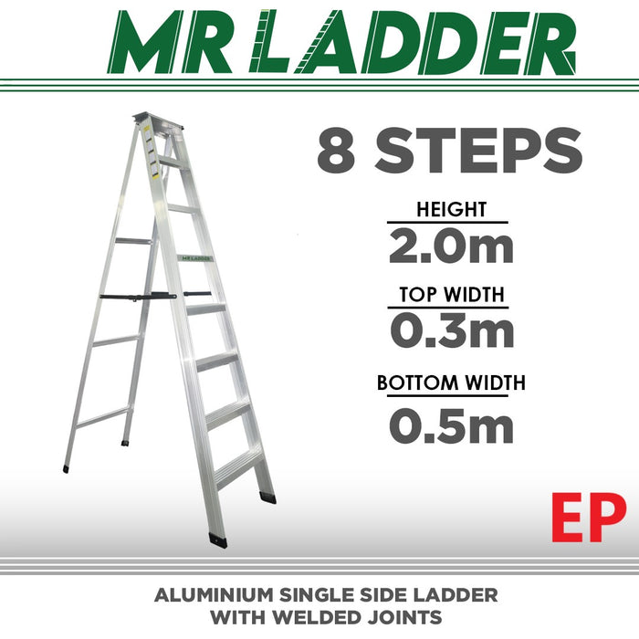 Mr Ladder Home Use Aluminium Single Side Welded Ladder (8 Steps) AL-SWL-8S ALUCLASS - ALUCLASS MY