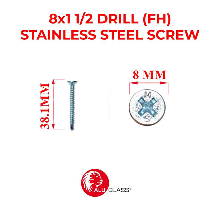 8mm x 1½" Stainless Steel Flat Head Tapping Screw Aluclass AA-SCREW (FH) #8X11/2 - ALUCLASS MY