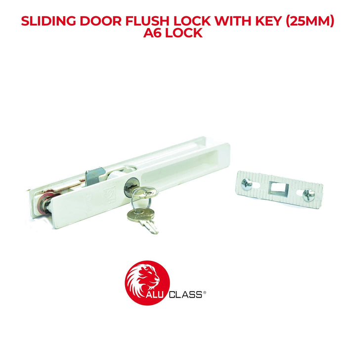Sliding Door Lock With Key ALUCLASS AA-A6 (WHITE) 25MM - ALUCLASS MY