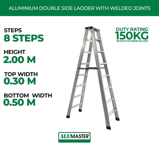 ✨READY STOCK✨ ALUCLASS GENUINE - Heavy Duty Aluminium Welded Ladder (8 Steps Double Sided) AL-8SDWL - ALUCLASS MY