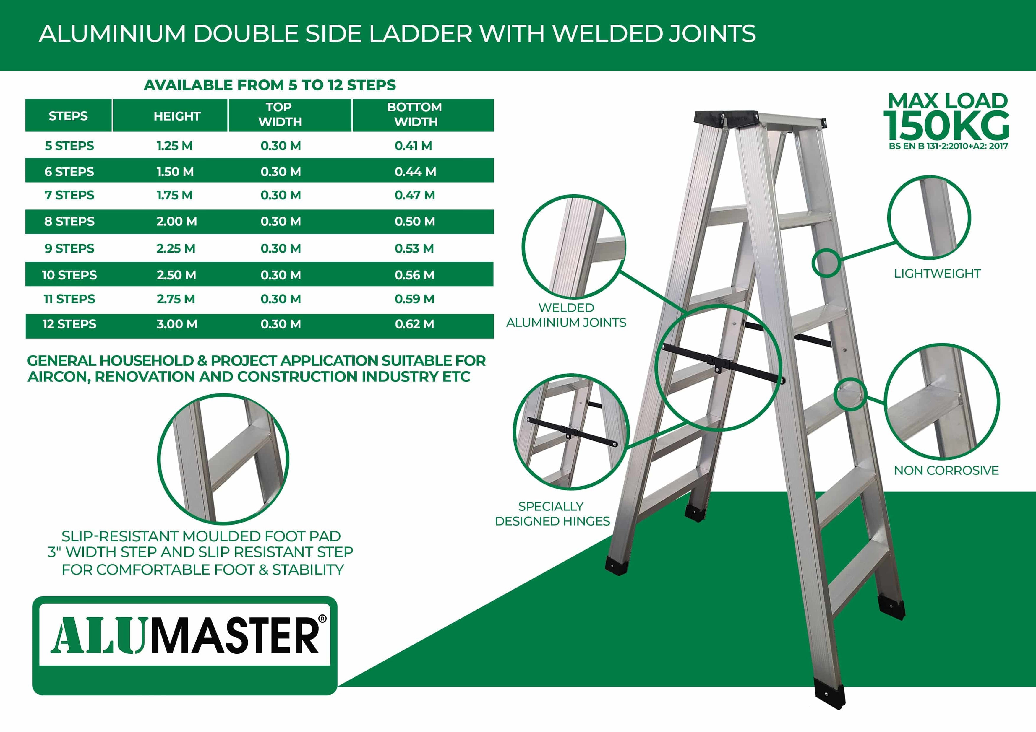READY STOCK Alumaster Heavy Duty Aluminium Welded Ladder (12 Steps Do ...