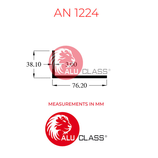 1.5" x 3" Aluminium Unequal Angle AN 1224 Aluminium Extrusion Profiles ALUCLASS - ALUCLASS MY