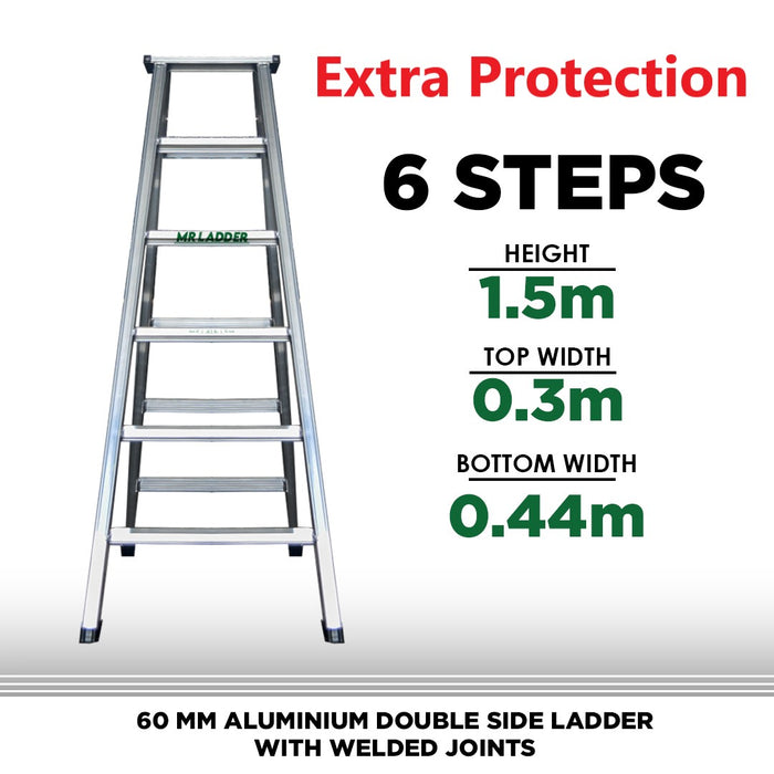 Mr Ladder Home Use Aluminium Double Sided Welded Ladder (6 Steps Double Sided) - ALUCLASS MY